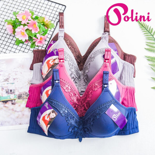 POLINI Bra Wanita Tanpa Kawat Motif Bunga Kualitas Premium Pakaian dalam Kait 3 A177