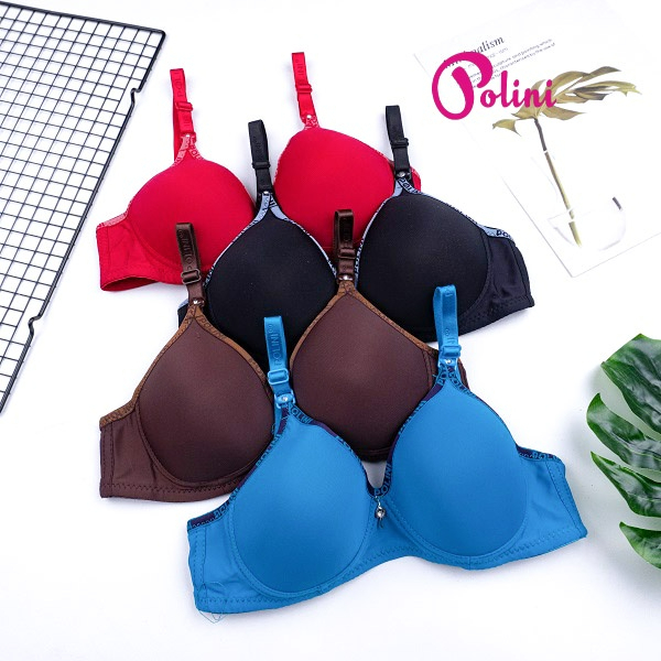 POLINI Bra Tanpa Kawat Bahan Katun Busa Tipis Cup A Kait 2 BH A01